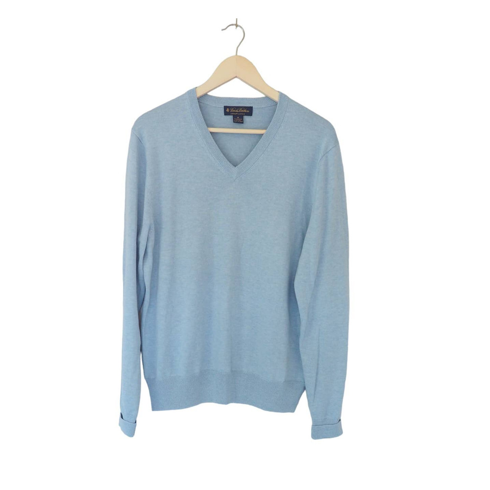 Mens Brooks Brothers Blue V-Neck Knit Sweater Soft Supima Cotton Size‎ Medium